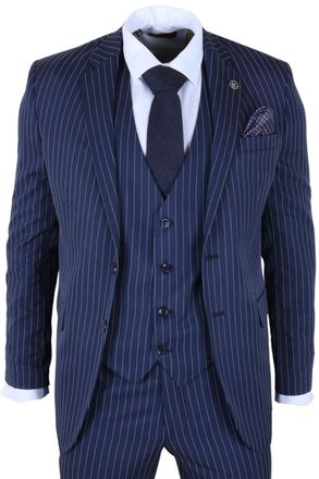 TruClothing Classic Pinstripe 3 Piece Suit Tailored Fit Formal Set