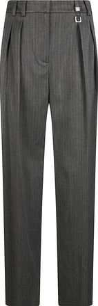 Patrizia Pepe Tailored Wide-Leg Pants with Subtle Pinstripe and Metallic Detail