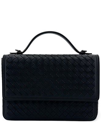 Bottega Veneta Black Intrecciato Lambskin Alumna Top Handle Bag (Authentic Pre-Loved)