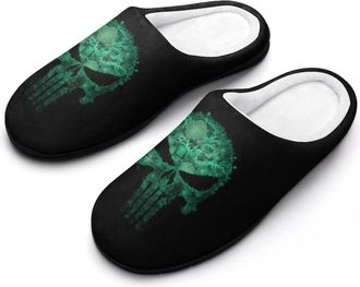 Generic Green Punish1 Skull Funny Mens Cotton Slippers Soft Non-Slip Rubber Sole House Slipper Indoor Outdoor