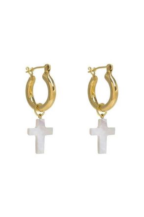 Freya Rose Gold Mini Hoops with Detachable Cross Charms at Nordstrom