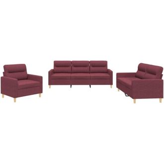 vidaXL Vidaxl - Juego De Sof&aacute;s Con Cojines 3 Piezas Tela Rojo Tinto