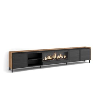 Skraut Home Mueble tv efecto madera negro roble 315x35x61cm chimenea efecto fuego