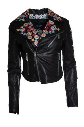 Philipp Plein leather jacket with embroidery