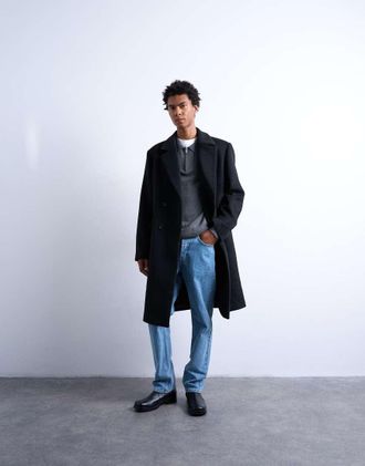 Topman Cappotto doppiopetto misto lana nero-Grigio