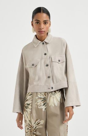 Brunello Cucinelli Couture suede jacket in Grey at Nordstrom, Size 44 It