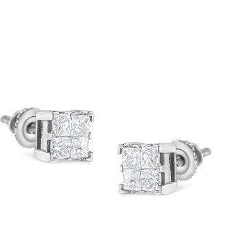 House of Brilliance 10K White Gold 3/4 Ct Invisible Princess Composite Square Stud Earrings at Nordstrom