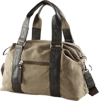 Generic Compatible For Vintage Canvas Leather Men Travel Bags Carry On Luggage Bag Duffel Handbag Tote Large Weekend(C-Khaki-22L)