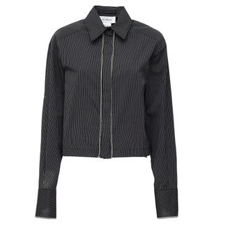 Sportmax Magma Rhinestone Piping Cotton Poplin Boxy Casual Shirt