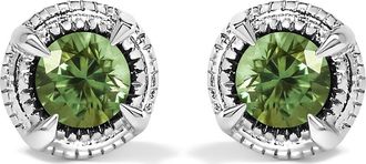 House of Brilliance Silver 1/3 Ct Green Diamond Solitaire Milgrain Stud Earrings at Nordstrom
