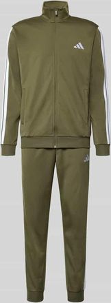 adidas Regular Fit Sweat-Anzug mit Kontraststreifen in Oliv, Gr&ouml;&szlig;e XXL