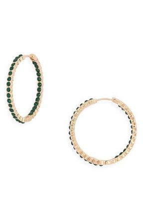 Nordstrom Rack Crystal Medium Inside Out Hoop Earrings in Emerald- Gold at Nordstrom Rack
