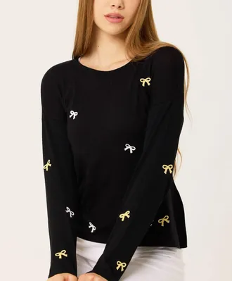 French Kyss Scoop Neck Bow Detail Top In Black/multi