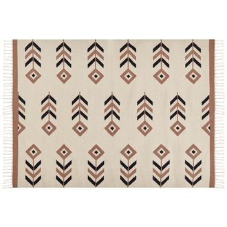 Beliani Alfombra Kilim De Algod&oacute;n Beige Negro 200 X 300 Cm Reversible Dormitorio Niavan
