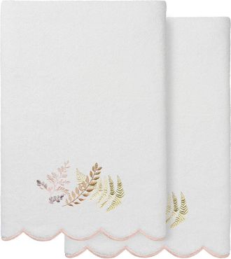 Linum Home Textiles 100% Turkish Cotton Fern Toss Scallop 2Pc Embellished Bath Towel Set