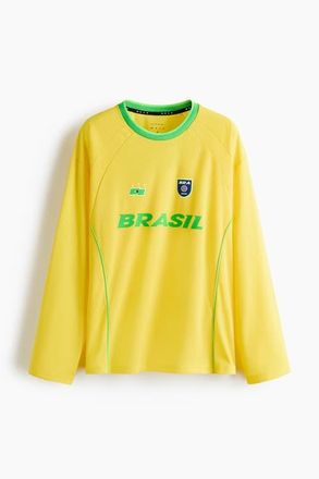 H&M Oversized Fit Printed Football Shirt With Drymove in Yellow/brasil at Nordstrom, Size X-Small