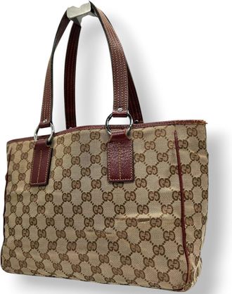 Gucci Beige Brown Red Color Gg Canvas Handbag Shoulder Bag Tote Bag (Pre-Owned)