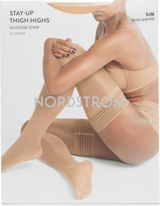 Nordstrom Stay Up Thigh High Sheer Stockings in Beige Almond at Nordstrom, Size Medium