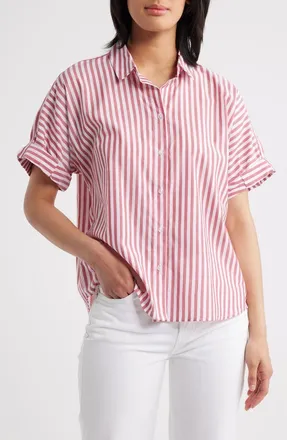 Beach Lunch Lounge Chase Cotton & Modal Button-Up Shirt in Flamenco at Nordstrom, Size X-Small