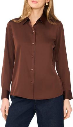 Vince Camuto Satin Long Sleeve Button-Up Shirt in Mocha at Nordstrom Rack, Size X-Small