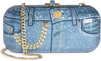 Judith Leiber Slide Jeans Crystal Embellished Clutch in Champagne Denim Blue Multi at Nordstrom