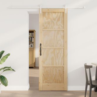 Berkfield Home Sliding Door with Hardware Set 73.5x211 cm Solid Wood Pine in Brown