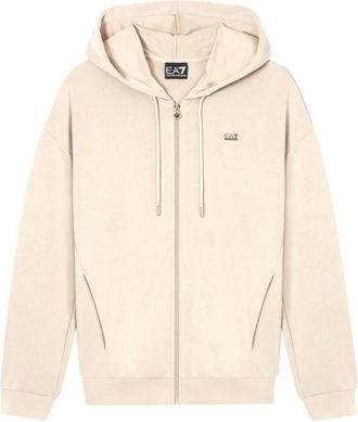 Emporio Armani Sweatshirt met ritssluiting - Dames - Vesten met rits - Beige - M - Hoodies & sweatvesten