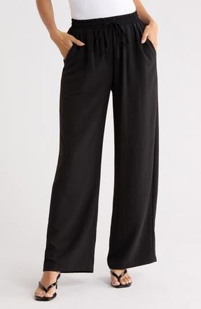 Leith Airflow Pull-On Wide Leg Pants in Black at Nordstrom Rack, Size X-Large