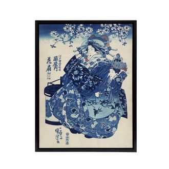 Artery8 Hanao Ogiya Japanese Ukiyo E Kuniyoshi Black Framed Canvas Art Print in Blue | Size: W24 x H32