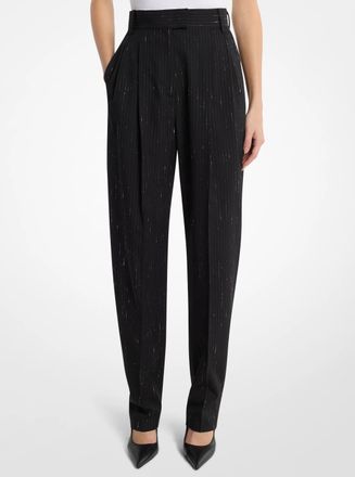 Michael Kors Dru Pleated Pinstriped Sequin Stretch Wool Trousers