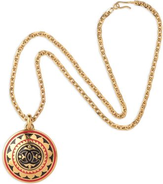Chanel 1980s logo-pendant statement necklace - Gold