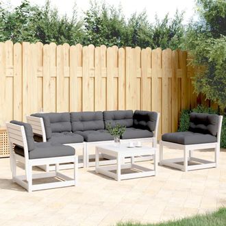 vidaXL Set Sof&aacute;s Jard&iacute;n 5 Pzas Con Cojines Madera Maciza Pino Blanco Vidaxl