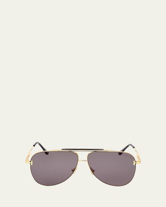 Tom Ford Mens Brady Double-Bridge Metal Aviator Sunglasses