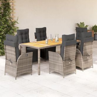 vidaXL Set Comedor Jard&iacute;n 7 Pzas Y Cojines Rat&aacute;n Sint&eacute;tico Gris Vidaxl