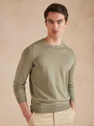 Oliver Brown Lightweight Cotton Cashmere Crew Neck Jumper - Sage Green
