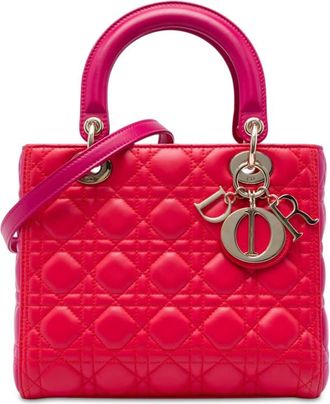 Dior Pre-owned Dior Medium Bicolor Lambskin Cannage Lady Satchel Ladies FTV2ZEXFZAAS1AZ4