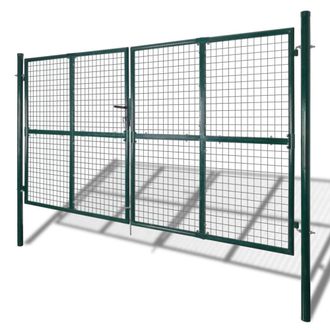 Berkfield Home Double Door Fence Gate Powder-Coated Steel in Green