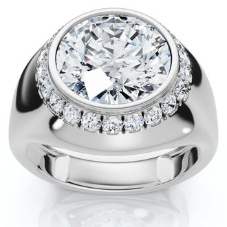 Pompeii3 Certified 3 1/3Ct Mens Bezel Set Diamond Halo Signet Ring 14k Gold Lab Grown