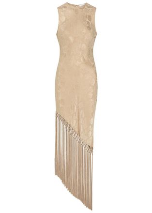 Ronny Kobo Alexina Asymmetric Tassel Silk-blend Midi Dress - Beige - S (UK8-10 / S)