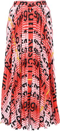 Msgm Logo-All Over Print Midi Skirt in Multicolor Polyester
