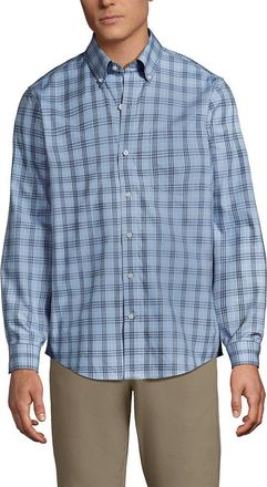 Lands End Traditional Fit No Iron Twill Shirt in Light Indigo Blue Plaid at Nordstrom, Size Xx-Large
