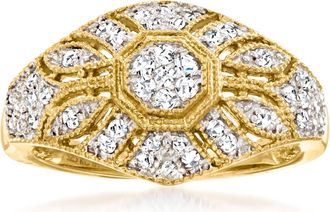 Ross-Simons Diamond Floral Milgrain Vintage-Inspired Ring in 18kt Gold Over Sterling