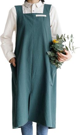 OEM Delantal De Algod&oacute;n Y Lino Estilo Japon&eacute;s Con Espalda Cruzada - Azul Cian Oscuro - Talla &Uacute;nica