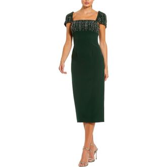 Mac Duggal Womens Crepe Embellished Cap Sleeve Fitted Midi Dress in Dark Emerald at Nordstrom, Size 12