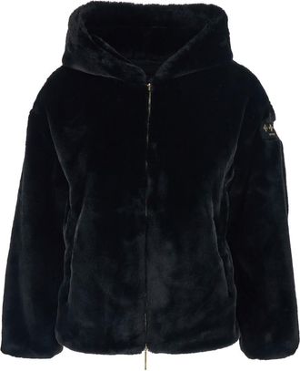 Tatras yumola Black Jacket With Drawstring Hood And Logo Patch On The Sleeve In Ecofur Woman