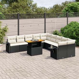 vidaXL Set De Sof&aacute;s De Jard&iacute;n 11 Pzas Y Cojines Rat&aacute;n Sint&eacute;tico Negro Vidaxl