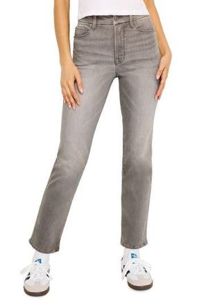 Good American Good Curve Raw Hem High Waist Straight Leg Jeans in Black336 at Nordstrom Rack, Size 12