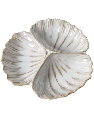 Two's Company Artisanal Reactive Glaze 3-Section Shell Tidbit Dish / Tray