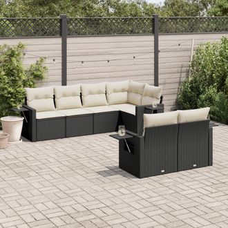 vidaXL Set De Comedor De Jard&iacute;n 7 Pzas Y Cojines Rat&aacute;n Sint&eacute;tico Negro Vidaxl
