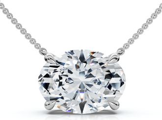 Pompeii3 Certified 3Ct Diamond Oval Solitaire Pendant 14k Gold 18 Womens Chain Lab Grown